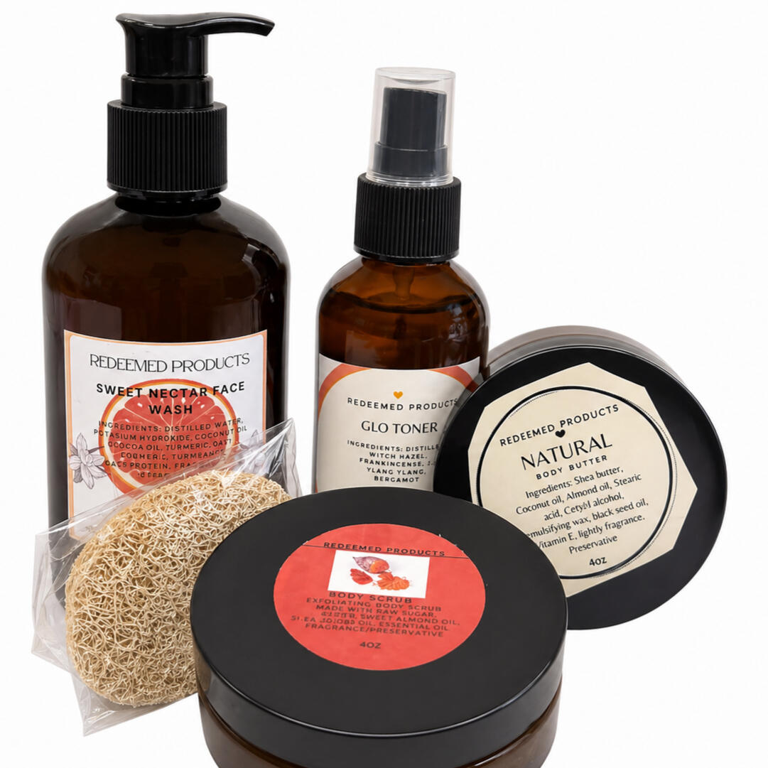 Redeemed Products (Sweet Nectar) Facial care system system comes with Face Wash, Scrub (scrub pad), Natural Butter, Facial Toner,